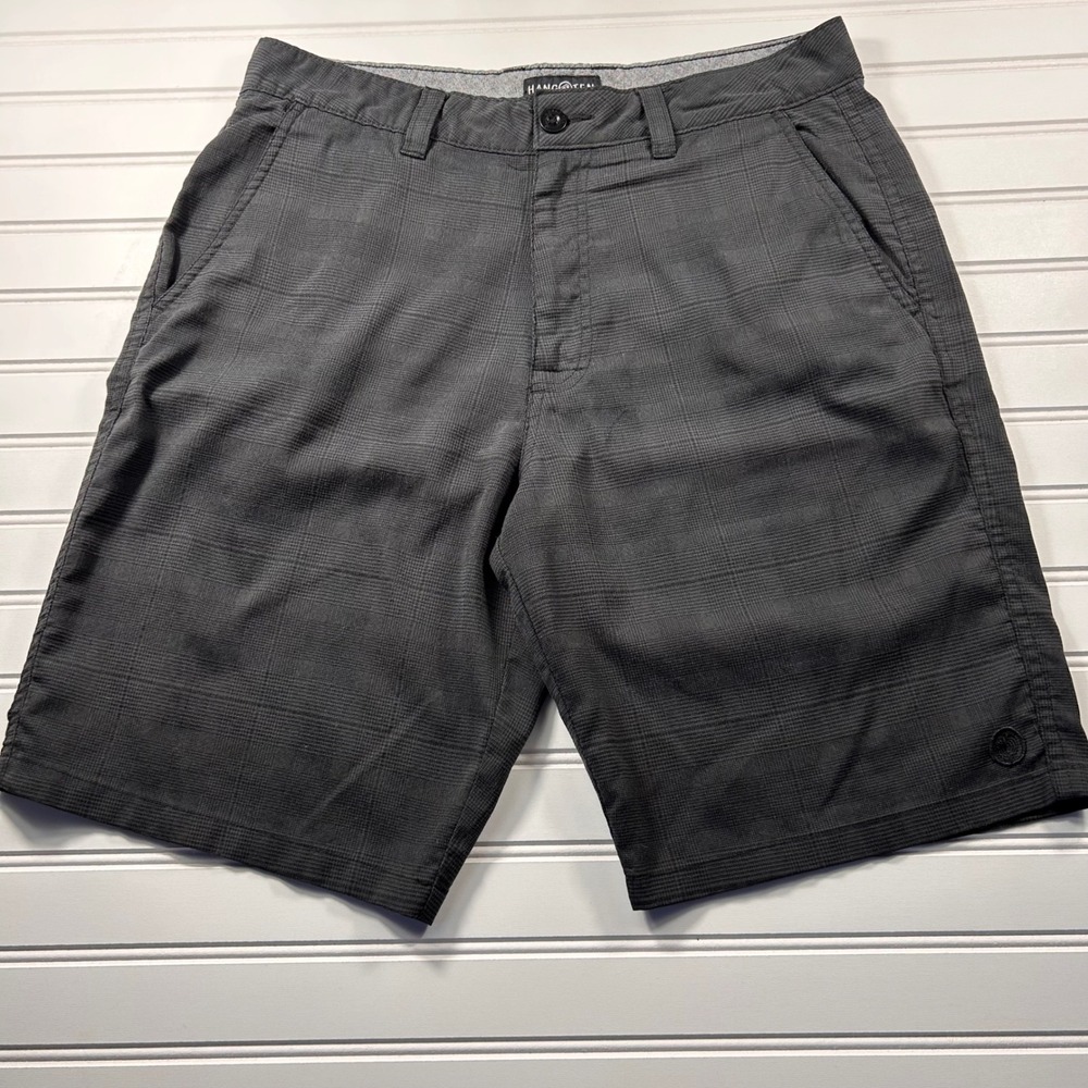 Hang Ten Hybrid Shorts Mens 32 Charcoal Grey Glen Plaid Walk Boardshorts